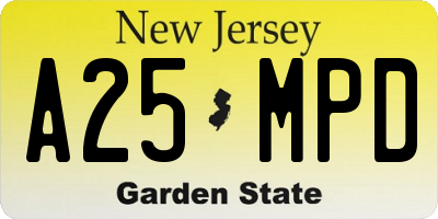 NJ license plate A25MPD