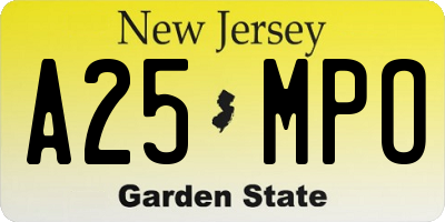 NJ license plate A25MPO