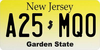 NJ license plate A25MQO