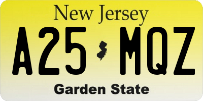 NJ license plate A25MQZ