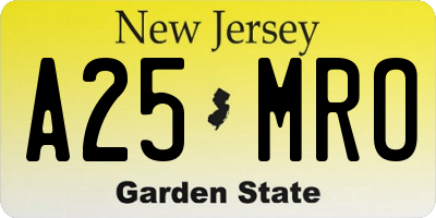NJ license plate A25MRO