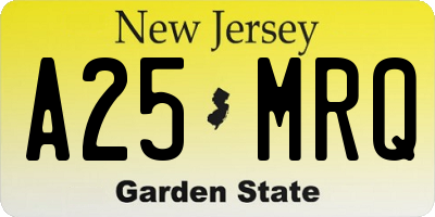 NJ license plate A25MRQ
