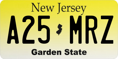 NJ license plate A25MRZ