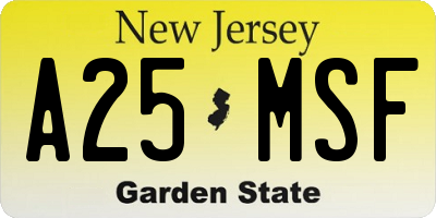 NJ license plate A25MSF