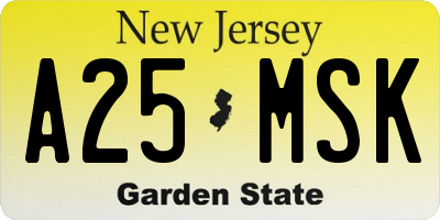 NJ license plate A25MSK