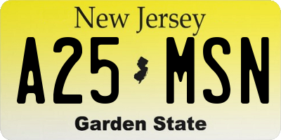 NJ license plate A25MSN
