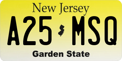 NJ license plate A25MSQ