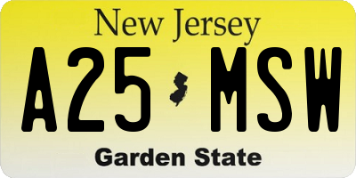 NJ license plate A25MSW