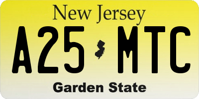 NJ license plate A25MTC