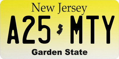 NJ license plate A25MTY