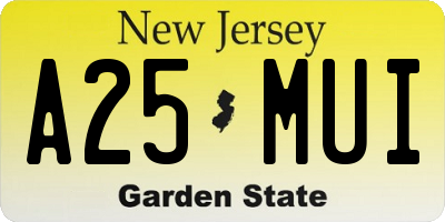 NJ license plate A25MUI