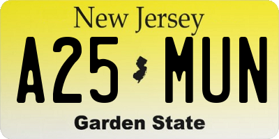 NJ license plate A25MUN
