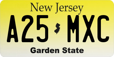 NJ license plate A25MXC