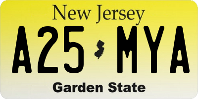 NJ license plate A25MYA