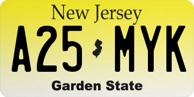 NJ license plate A25MYK