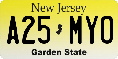 NJ license plate A25MYO