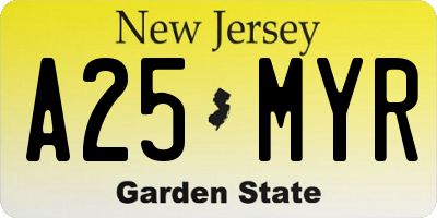 NJ license plate A25MYR