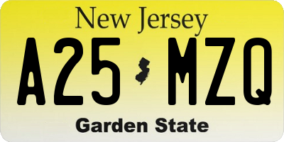 NJ license plate A25MZQ
