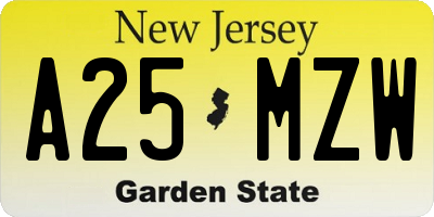 NJ license plate A25MZW