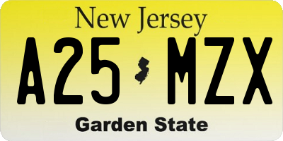 NJ license plate A25MZX