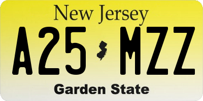 NJ license plate A25MZZ