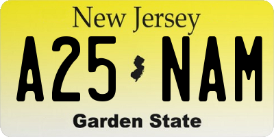 NJ license plate A25NAM