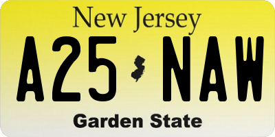 NJ license plate A25NAW