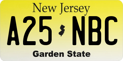 NJ license plate A25NBC