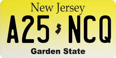 NJ license plate A25NCQ