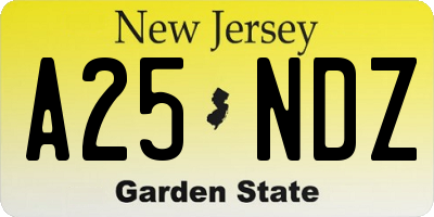 NJ license plate A25NDZ