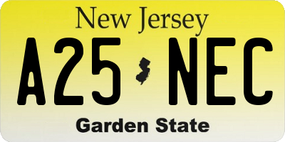 NJ license plate A25NEC
