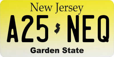 NJ license plate A25NEQ