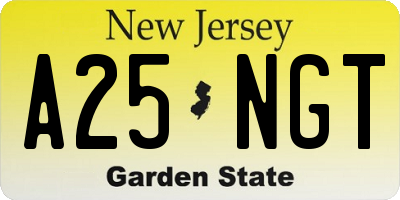 NJ license plate A25NGT