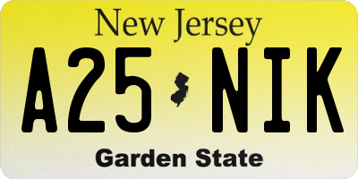 NJ license plate A25NIK