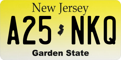 NJ license plate A25NKQ