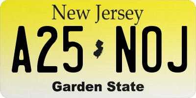 NJ license plate A25NOJ