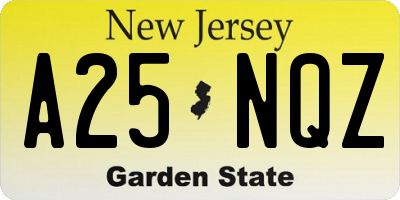 NJ license plate A25NQZ