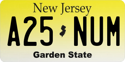 NJ license plate A25NUM