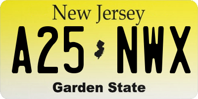 NJ license plate A25NWX