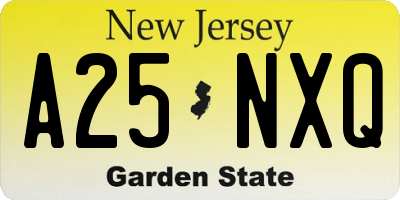 NJ license plate A25NXQ
