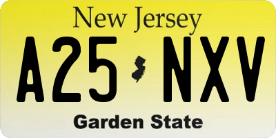NJ license plate A25NXV