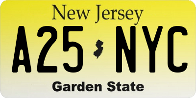 NJ license plate A25NYC