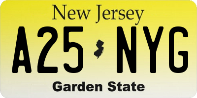 NJ license plate A25NYG