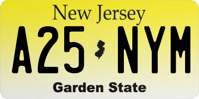 NJ license plate A25NYM