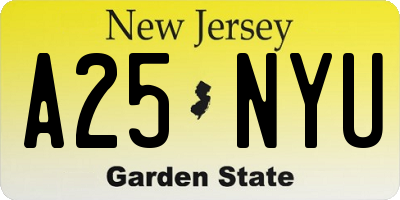 NJ license plate A25NYU