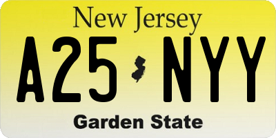 NJ license plate A25NYY