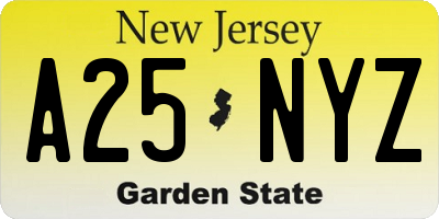 NJ license plate A25NYZ