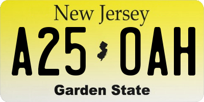 NJ license plate A25OAH