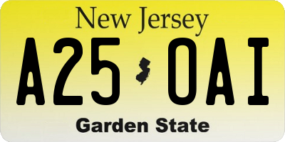 NJ license plate A25OAI