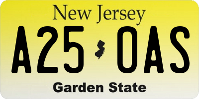 NJ license plate A25OAS